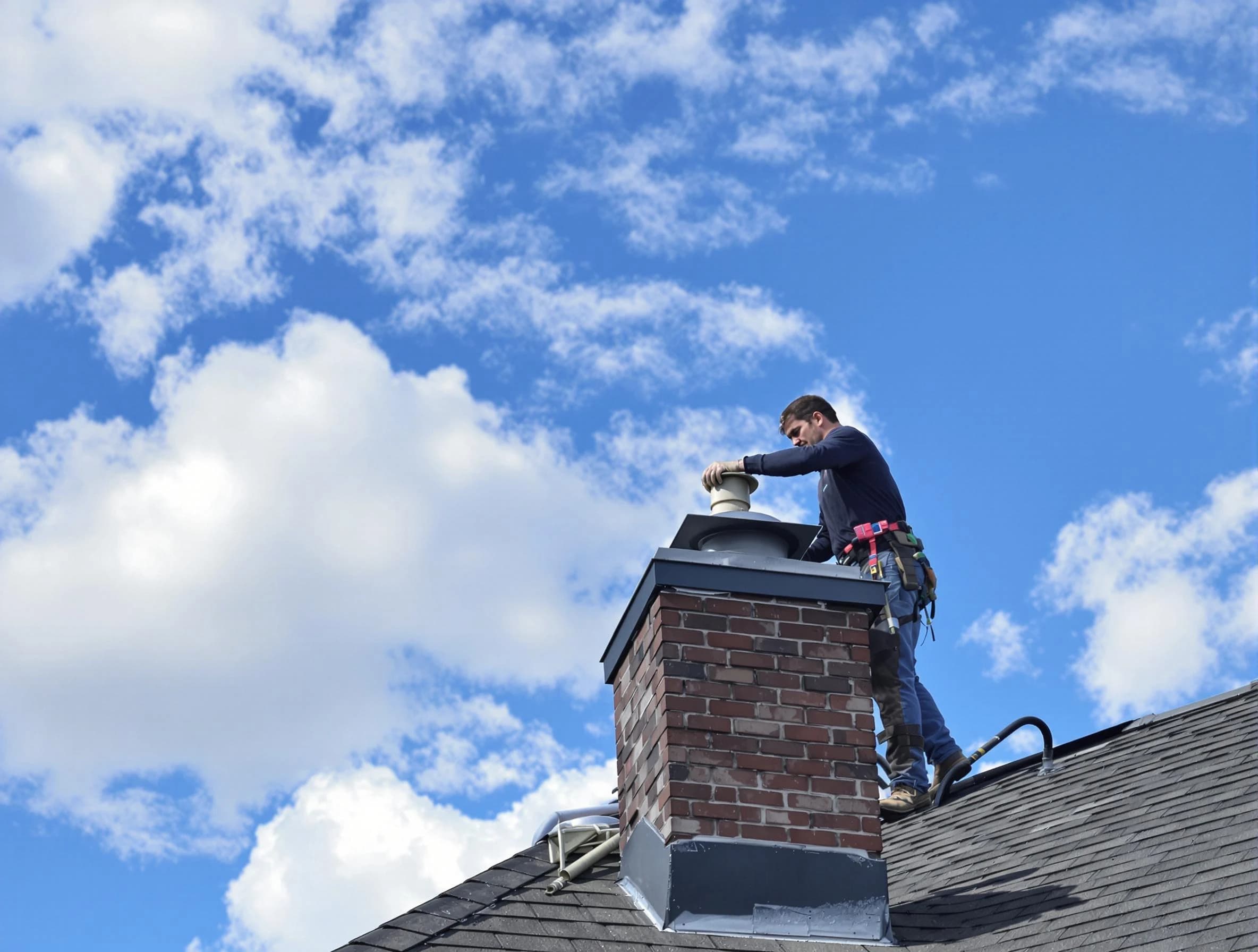 Lakeside Chimney Sweep installing a sturdy chimney cap in Lakeside, VA