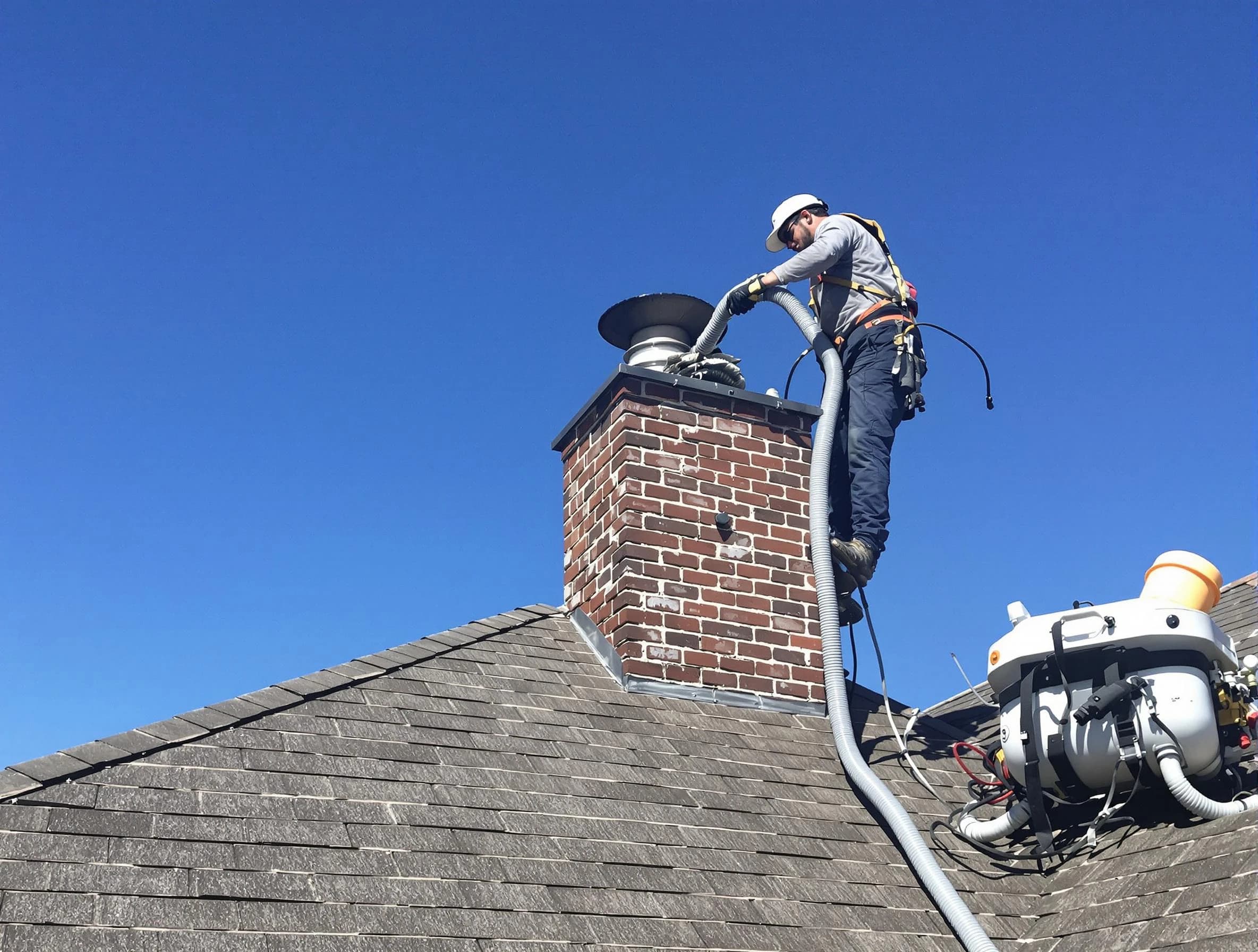 Dedicated Lakeside Chimney Sweep team member cleaning a chimney in Lakeside, VA