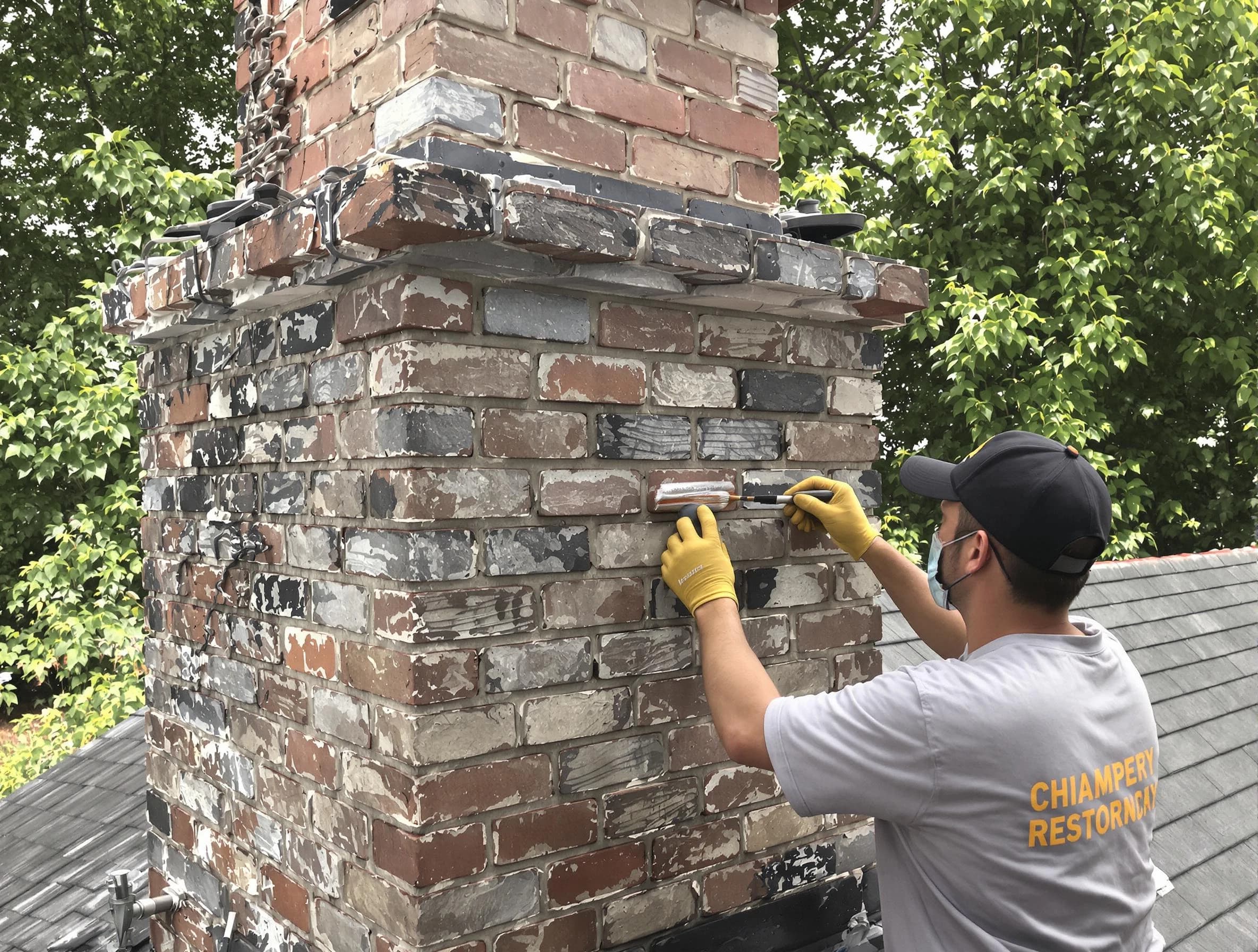 In-progress chimney restoration by Lakeside Chimney Sweep in Lakeside, VA