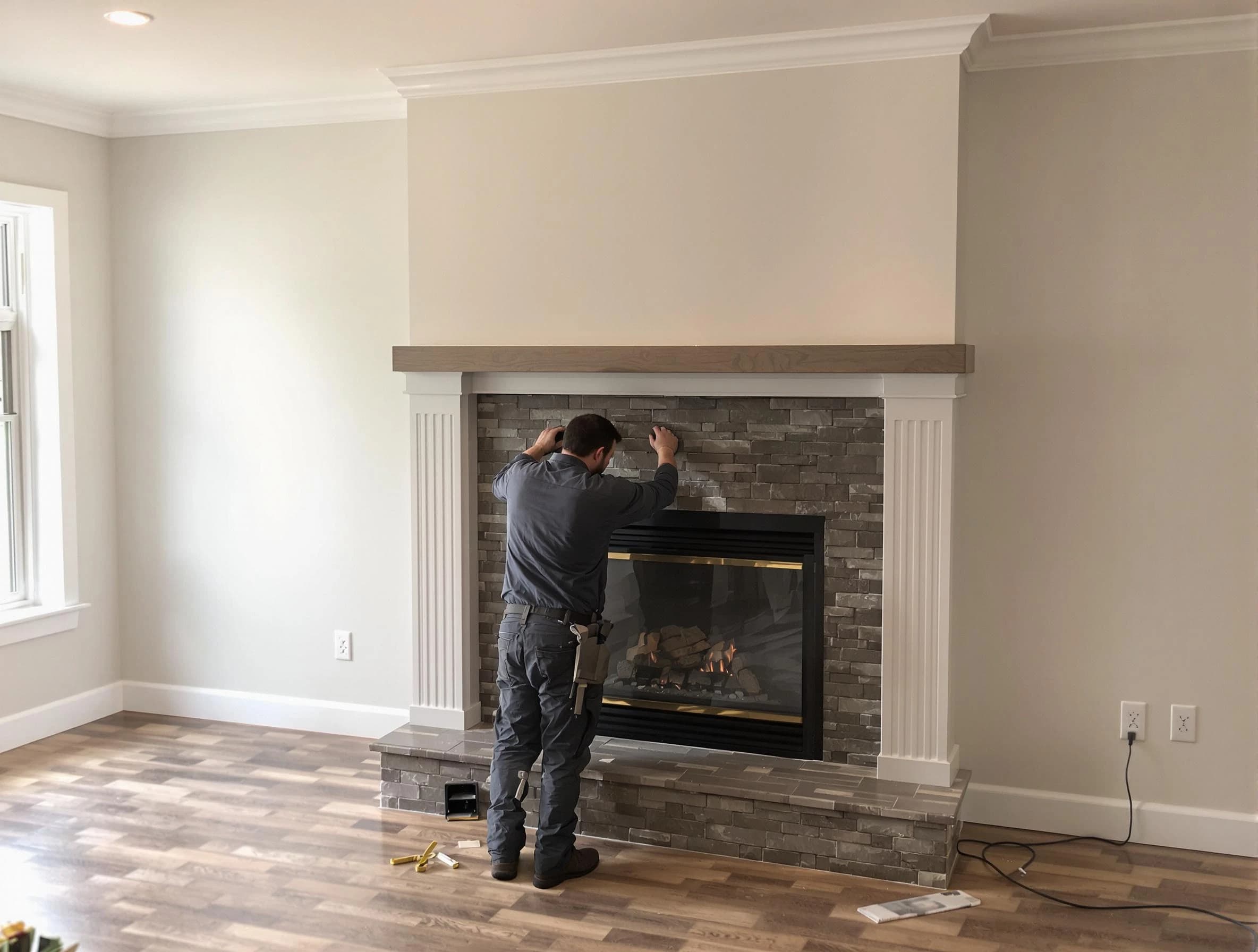 Lakeside Chimney Sweep finishing a custom fireplace install in Lakeside, VA