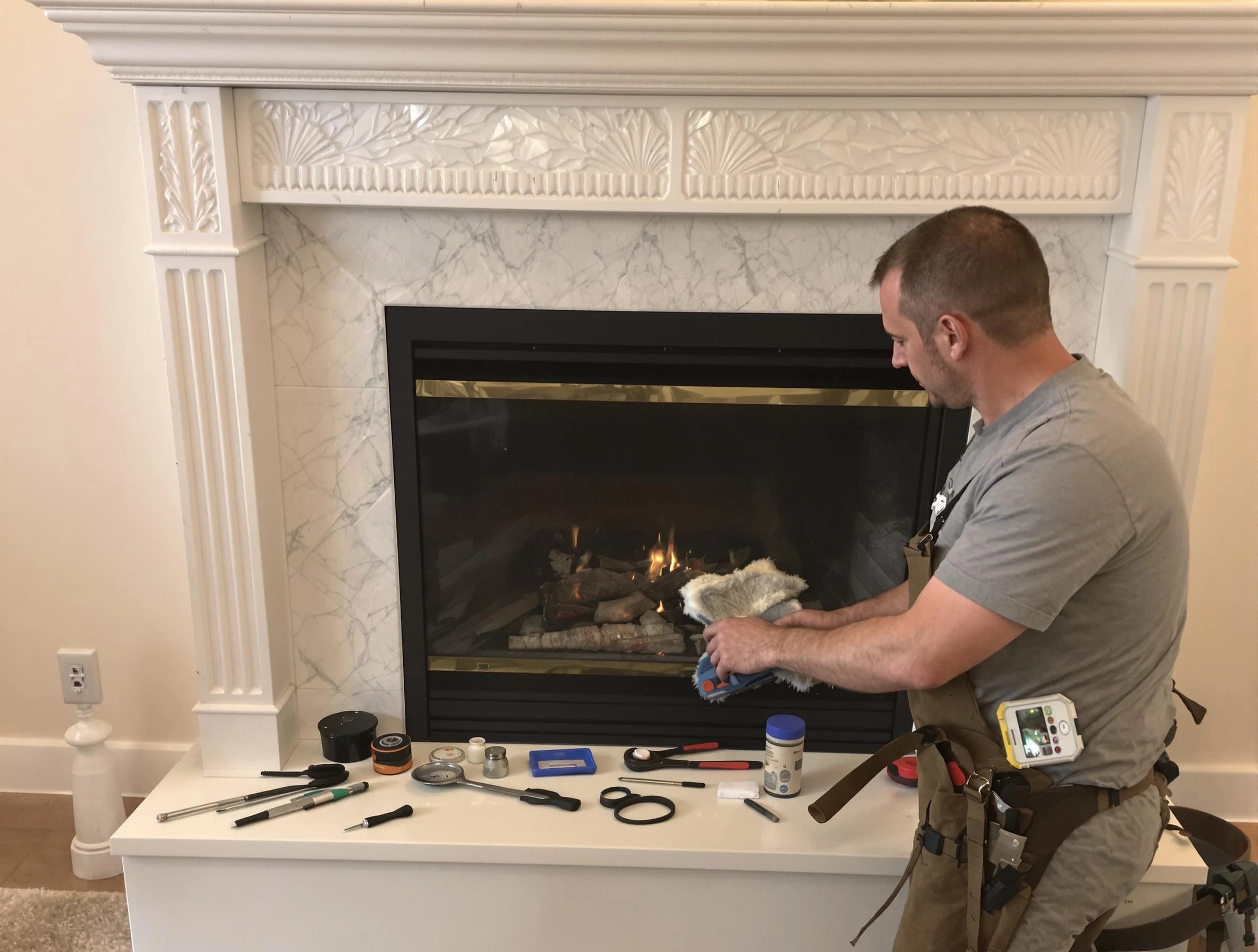 Lakeside Chimney Sweep performing fireplace maintenance in Lakeside, VA