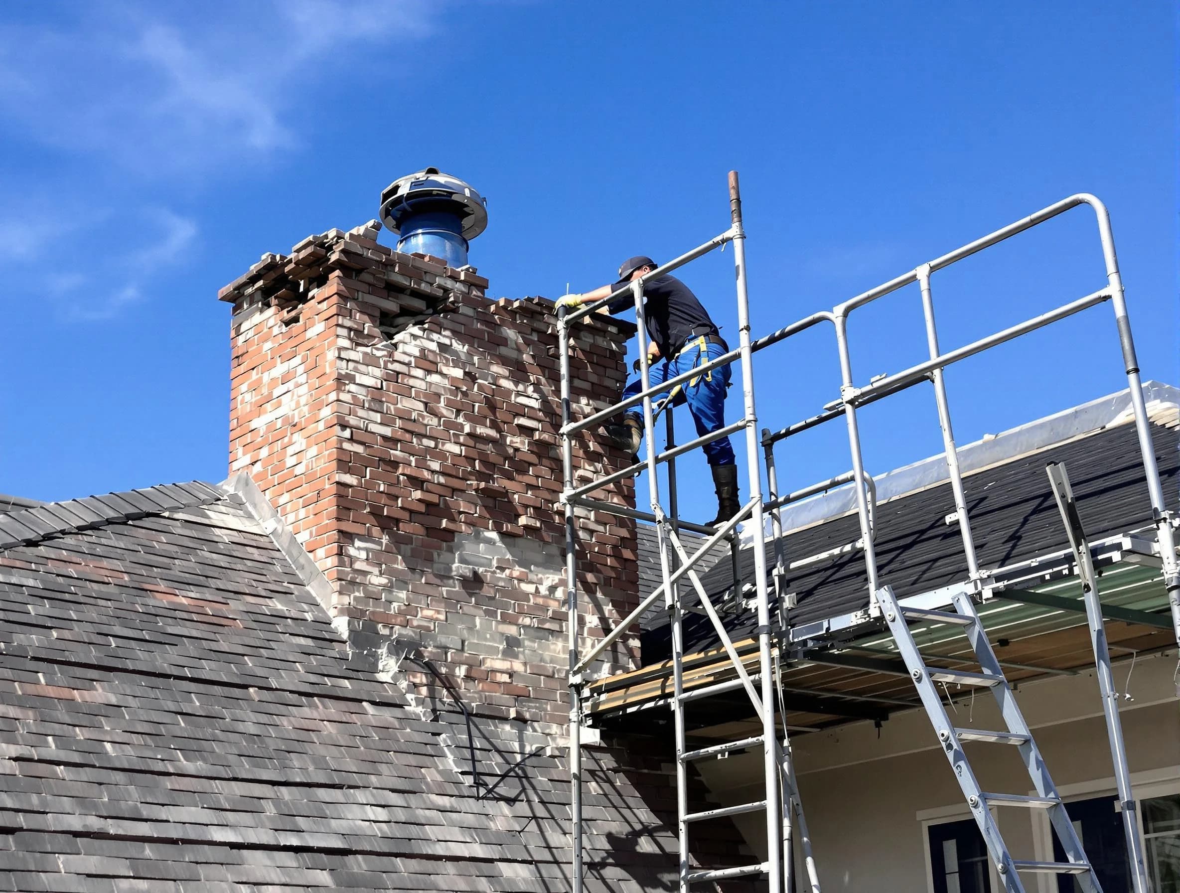 Rebuilding a chimney structure by Lakeside Chimney Sweep in Lakeside, VA