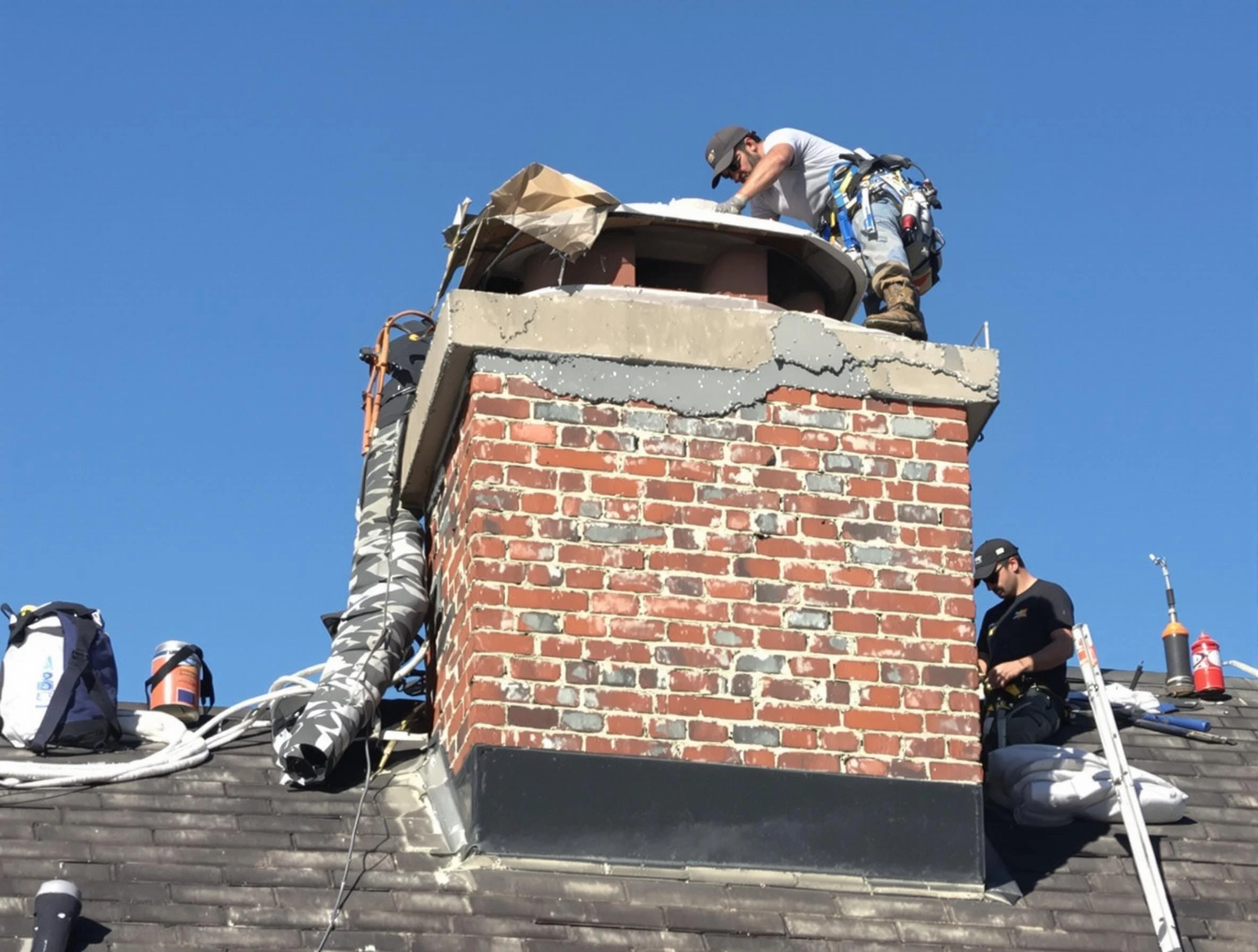 Lakeside Chimney Sweep installing a custom chimney crown in Lakeside, VA