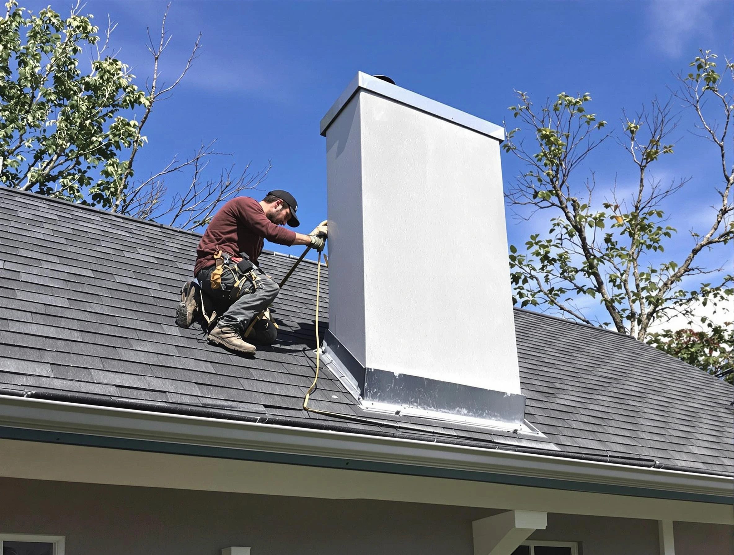 Lakeside Chimney Sweep team member finishing chimney construction in Lakeside, VA