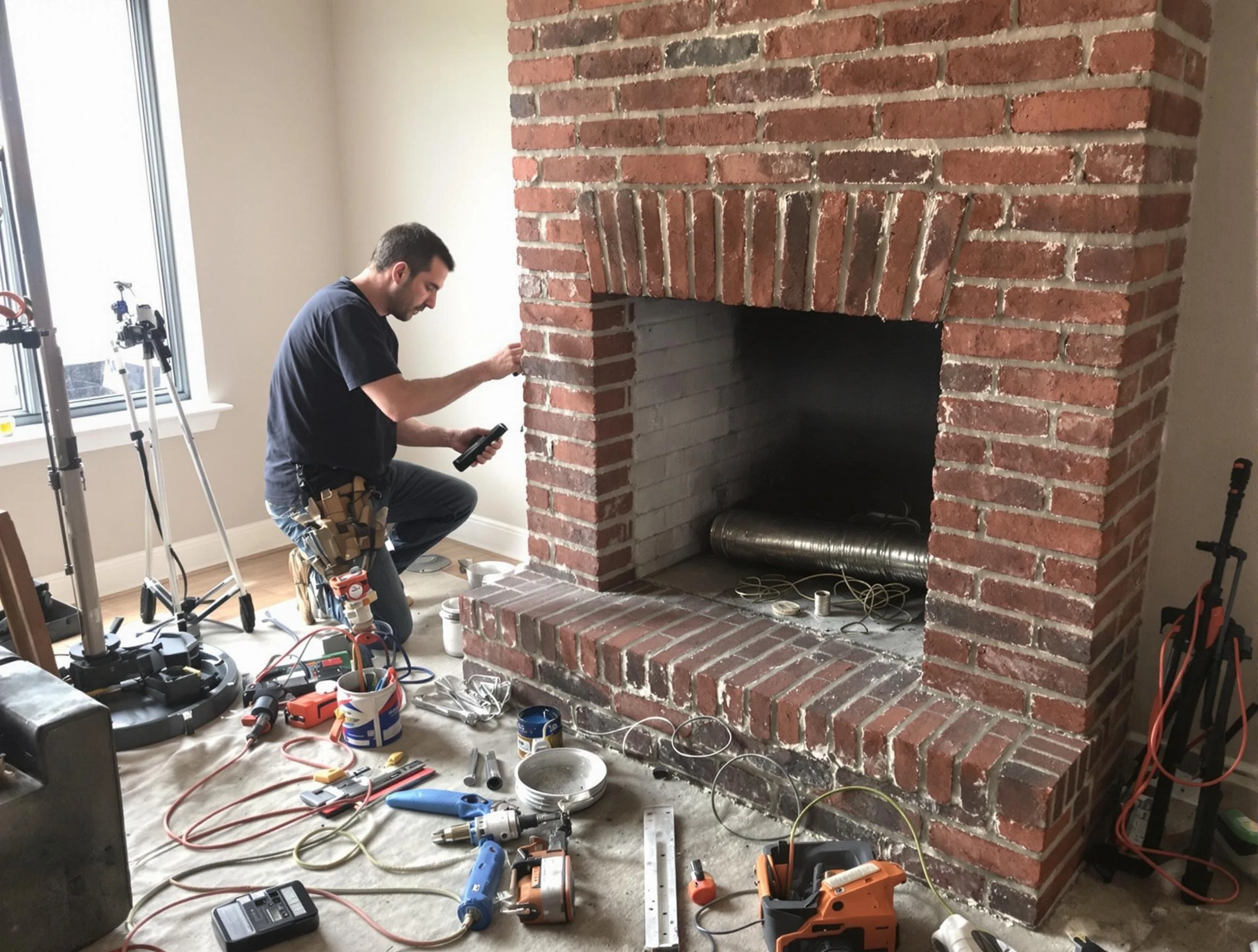 Lakeside Chimney Sweep specialist finalizing chimney liner service in Lakeside, VA